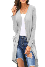 Amra Fasion Selected Button-Down Pocketed High Low Cardigan