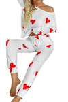 Amra Fashion Valentine's Day Love Heart Print Long Sleeves Two-piece Loungewear