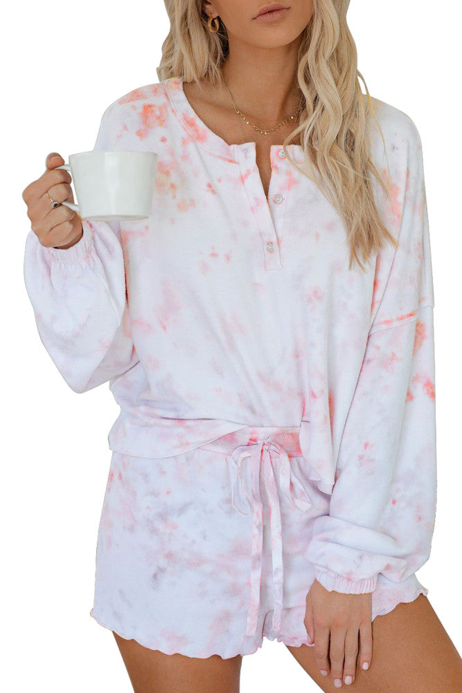 Amra Fashion Comfy Pink Tie Dye Knit Pajamas Set
