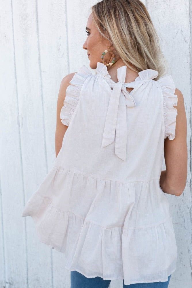 Amra Fashion Frilled Collar Sleeveless Knotted Tiered Flowy Tank