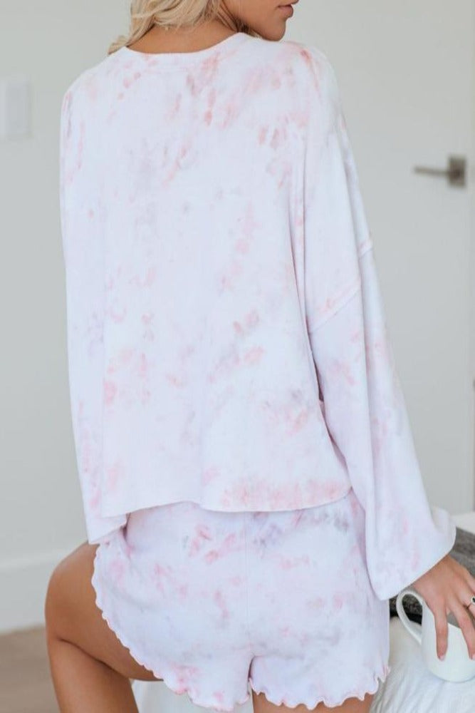 Amra Fashion Comfy Pink Tie Dye Knit Pajamas Set