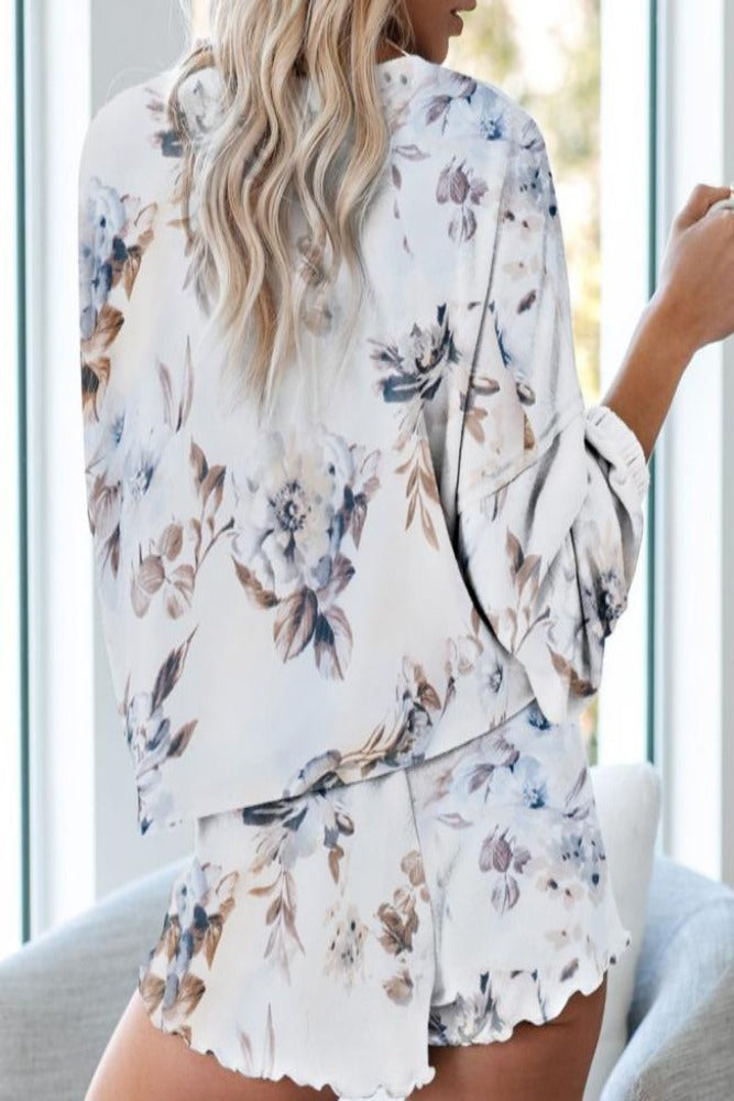 Amra Fashion Comfy Floral Print White Knit Pajamas Set