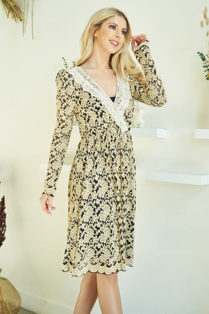 AmraFashion-Black-Cream-Crochet-Detailed-Front-With-Floral-Lace-Fabric-Long-Sleeve-Dress