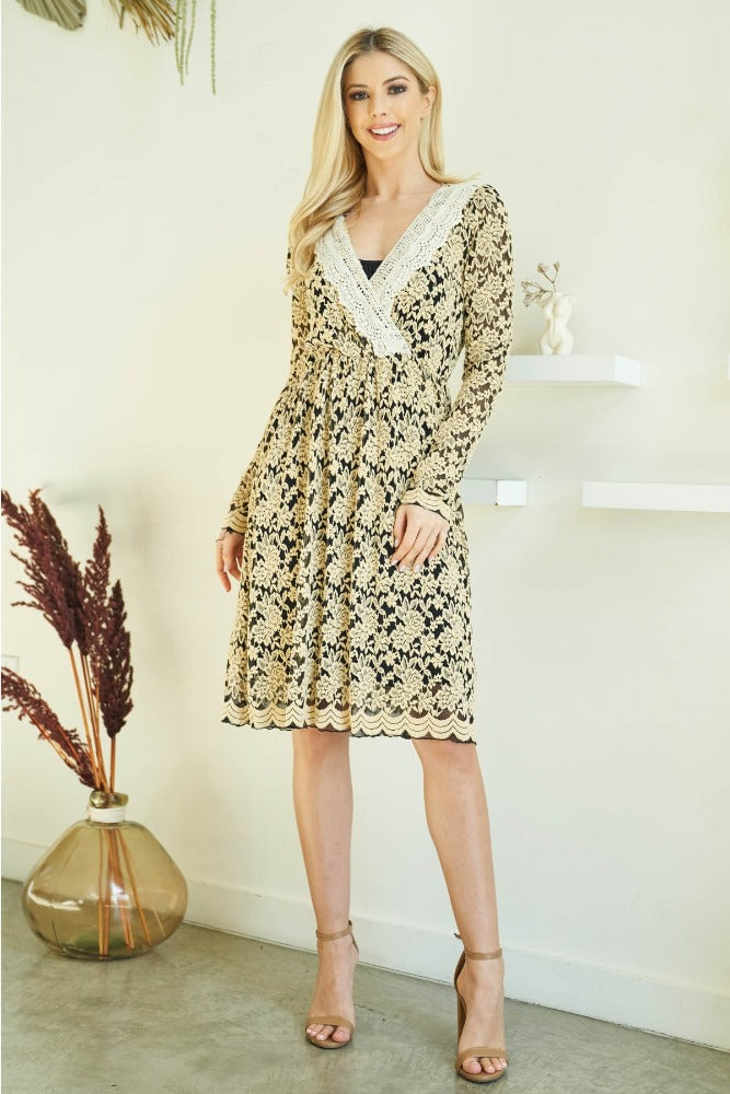 AmraFashion-Black-Cream-Crochet-Detailed-Front-With-Floral-Lace-Fabric-Long-Sleeve-Dress