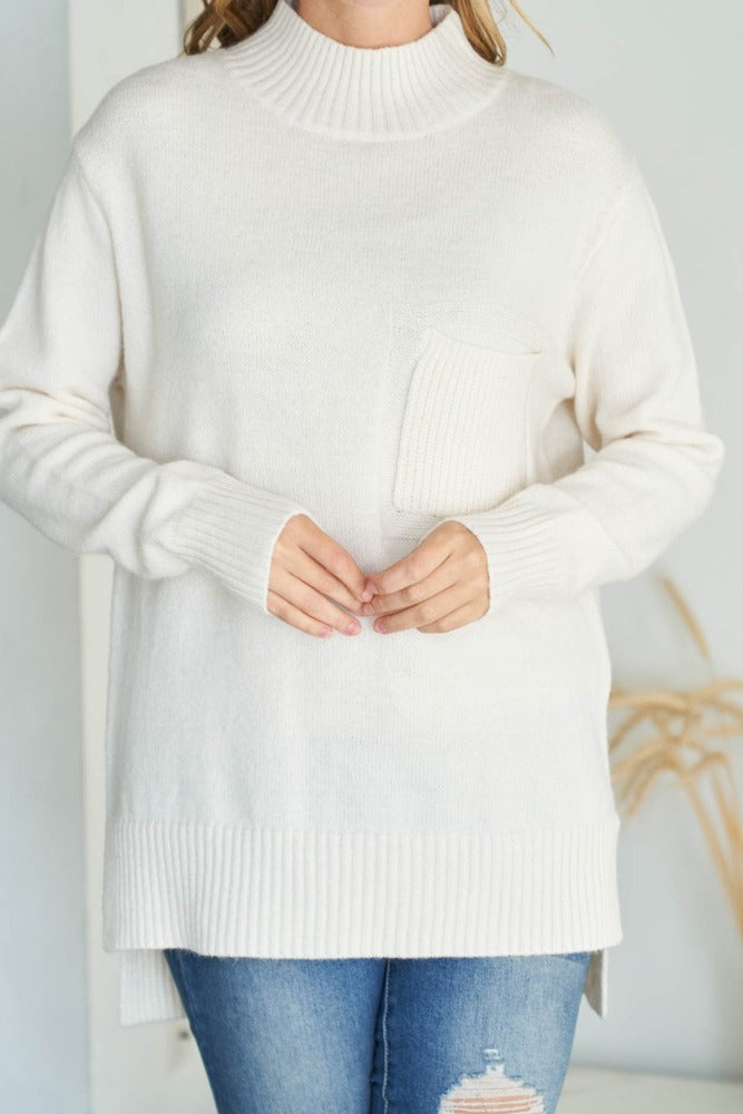 AmraFashion-Cream-Long-Raglan-Cuffed-Sleeve-Turtle-Neck-Ribbed-Knit-With-Front-Pocket-Aysmetric-Sweater