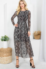 AmraFashion-Gray-Black-Snake-Print-Round-Neckline-Sheer-Long-Sleeve-Maxi-Dress