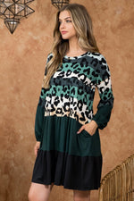 AmraFashion-Multi-Stripe-Leopard-Tiered-Solid-Hem-Dress