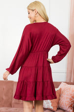 AmraFashion-Solid-Long-Sleeve-Tiered-Ruffle-Dress