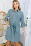 AmraFashion-Teal-Navy-Vertical-Pin-Stripes-Tailored-Collar-Button-Down-Pull-Tab-Sleeve-Dress