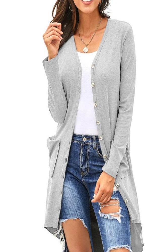 Amra Fasion Selected Button-Down Pocketed High Low Cardigan
