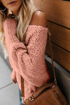 Pink Off The Shoulder Popcorn Knit Sweater