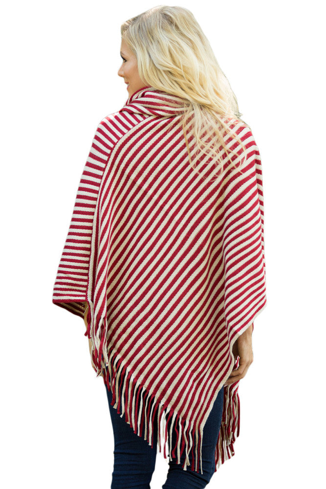 Stripes Cowl Neck Poncho Sweater