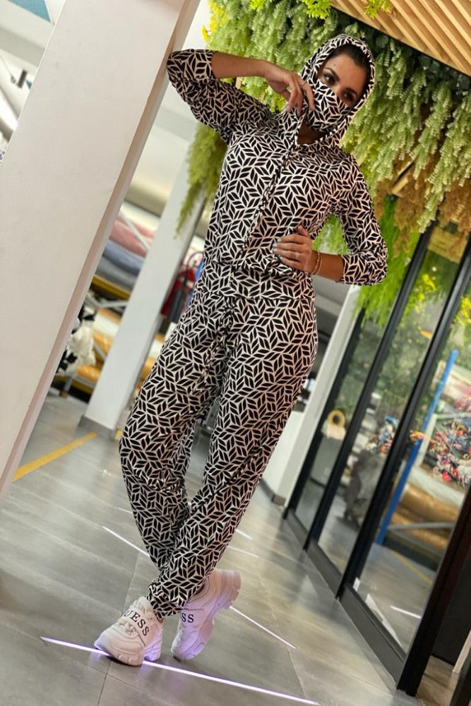 Amra Fashion Three-Piece Printed Jumpsuit with Hooded and face mask