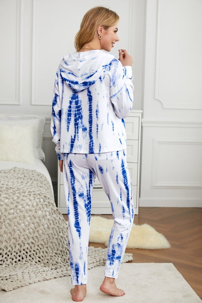 White and Blue Tie Dye Crop Knit Set