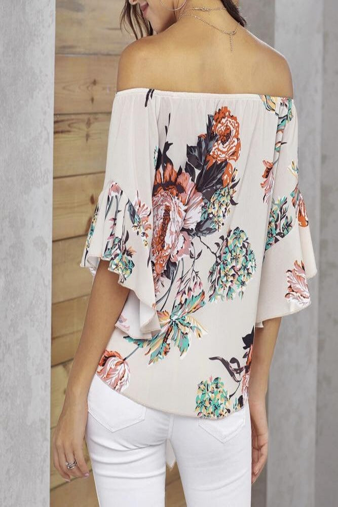 Apricot-Off-Shoulder-Floral-Tie-Front-High-Low-Chiffon-Blouse-Back-Side-Amra-Fashion.