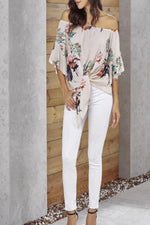 Apricot-Off-Shoulder-Floral-Tie-Front-High-Low-Chiffon-Blouse-Front-Side-02-Amra-Fashion.