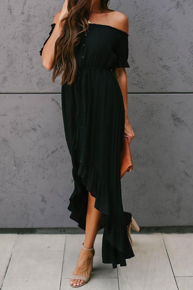 Black Glaze High Low Off The Shoulder Maxi Dress amra fashion