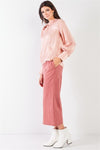 Amra Fashion Dusty Rose Pink Cotton Pinstripe Gaucho Pants Dusty Rose