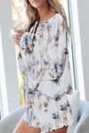 Comfy Floral Print White Knit Pajamas Set