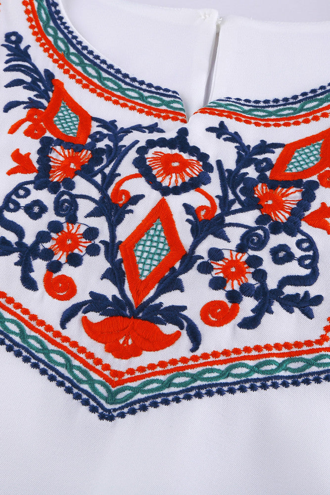 Amra Fashion Retro Cool Embroidered Print White Ruffle Short Sleeve