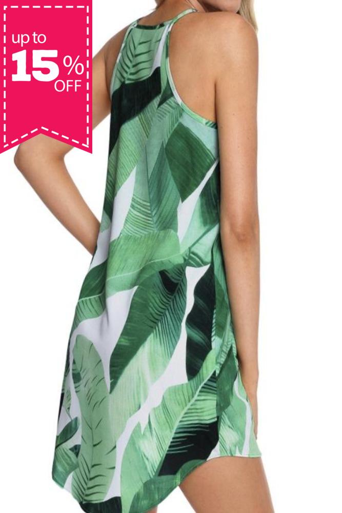 Green-Leaf-Print-Sleeveless-Dress-Right-Side-Amra-Fashion