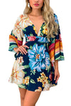 Multicolor-V-Neck-Bell-Sleeve-Floral-Short-Dress-Front-Side-Amra-Fashion