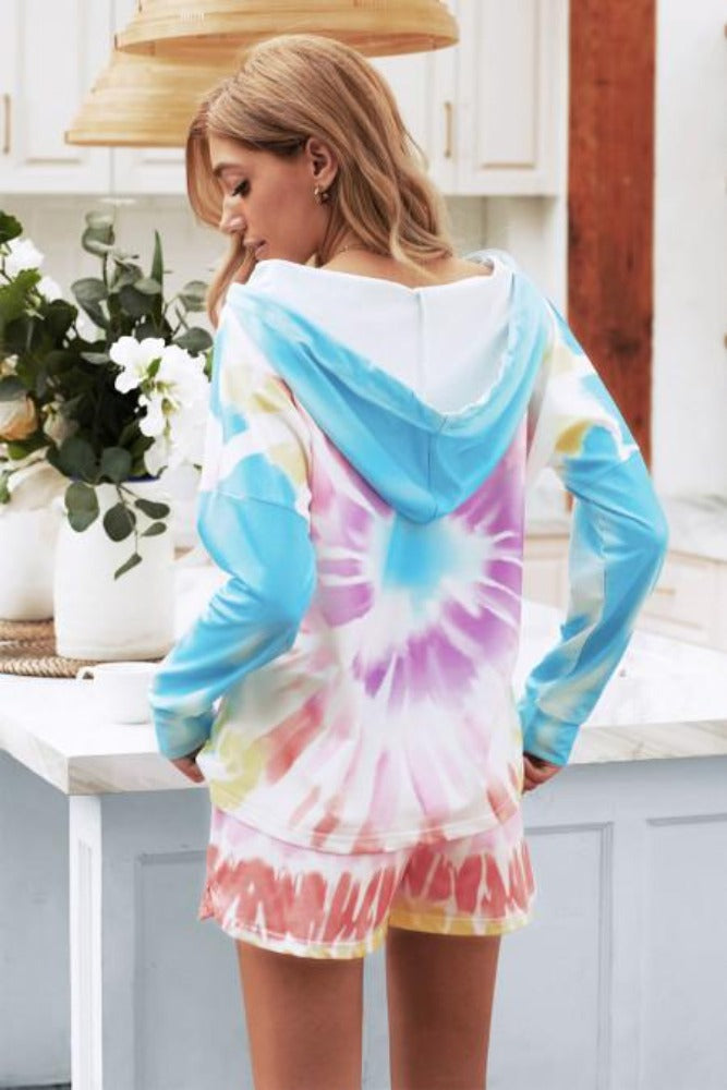 Amra Fashion  Dip Dye Hooded Lounge Sweatshirt Shorts Set 
