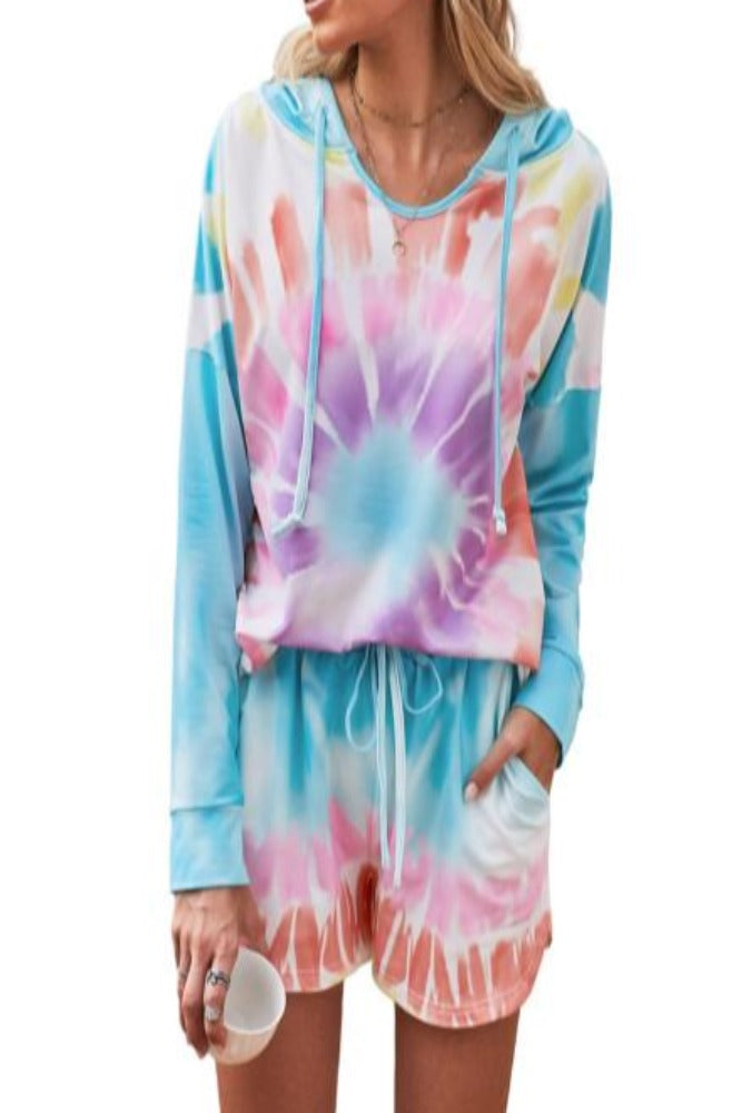 Amra Fashion  Dip Dye Hooded Lounge Sweatshirt Shorts Set 