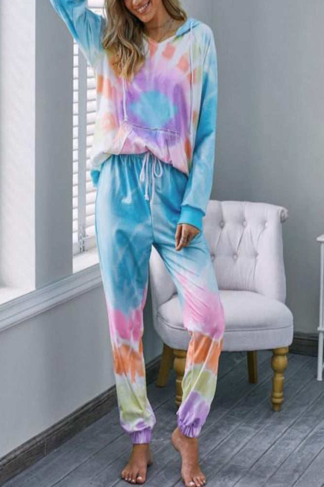Amra Fashion Utopia Cotton Blend Tie Dye Hoodie Joggers Lounge-wear