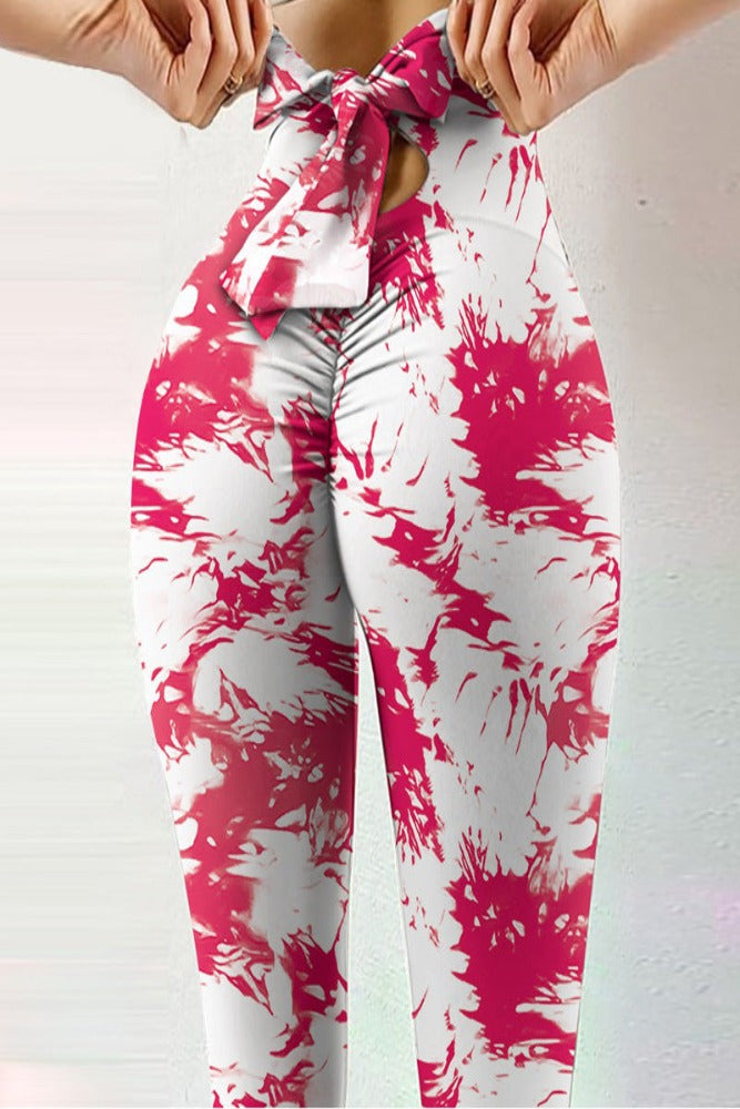 WHLBF Womens Plus Size Pant Ink Yoga Tie-Dye Pants Slim and Hip Lifting  Exercise Bottom Pants Hot Pink L(L)