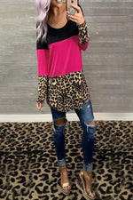 Amra Fashion Tri-Color block Leopard Patchwork Long Sleeve