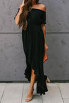 Black Glaze High Low Off The Shoulder Maxi Dress Front Side Amra Fashion