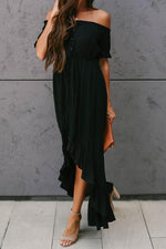 Black Glaze High Low Off The Shoulder Maxi Dress Front Side Amra Fashion