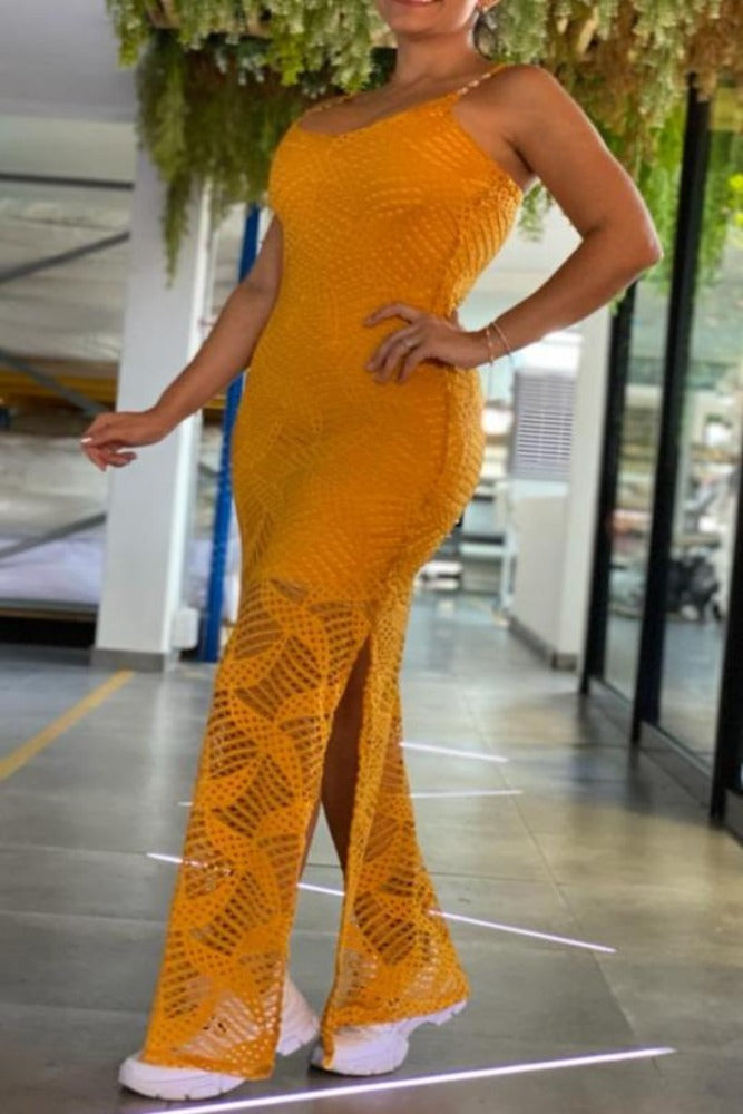 Jeweled Spaghetti Strap Crochet Laced Long Dress amra fashion