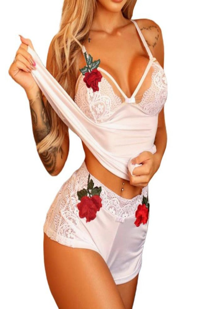 Beauty and Sexy Short Pajama Set for Women White Color Front side Amrafashion.com